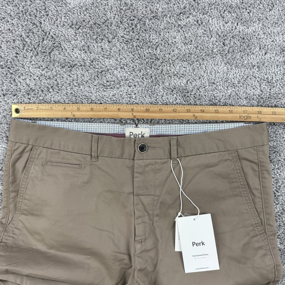 Perk Feel Good Chinos Men's 36x32 NWT Dark Khaki Slim Fit Cotton Stretch Preppy - Picture 3 of 13
